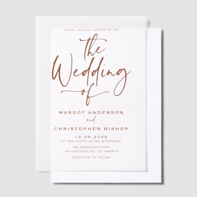 Terracotta Hand Lettered Calligraphy Wedding Vellum Invitations (Offset)