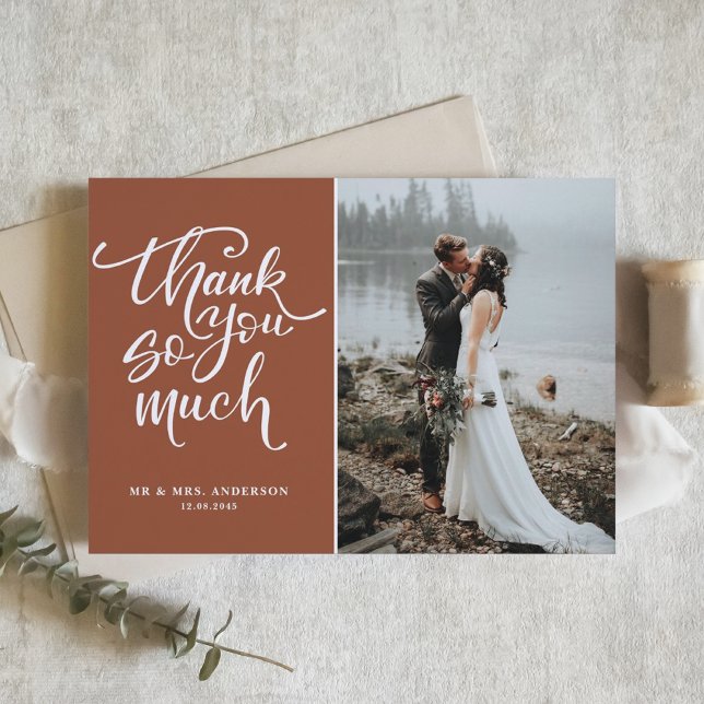 Terracotta Hand Lettering Wedding Photo Thank You Postcard (Creator Uploaded)