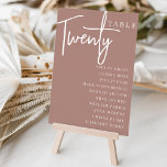 Terracotta Hand Scripted Table TWENTY Guest Names Table Number<br><div class="desc">Simple and chic table number cards in Terracotta and white make an elegant statement at your wedding or event. Design features "table [number]" in an eyecatching mix of classic serif and handwritten script lettering, with individual guest names beneath. Design repeats on both sides. Individually numbered cards sold separately; order each...</div>