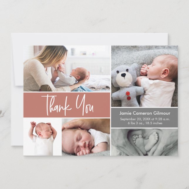 Terracotta Handlettering Photo Collage Baby Shower Thank You Card (Front)