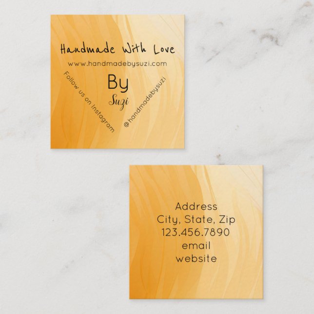Terracotta Handmade With Love By Name  Square Business Card (Front/Back)