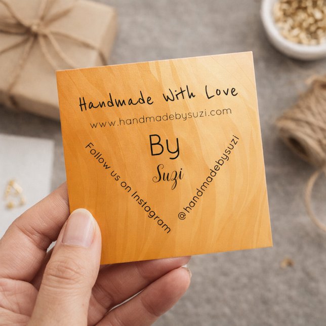 Terracotta Handmade With Love By Name  Square Business Card (Creator Uploaded)