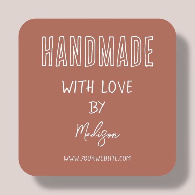 Terracotta | Handmade With Love Square Sticker (Creator Uploaded)