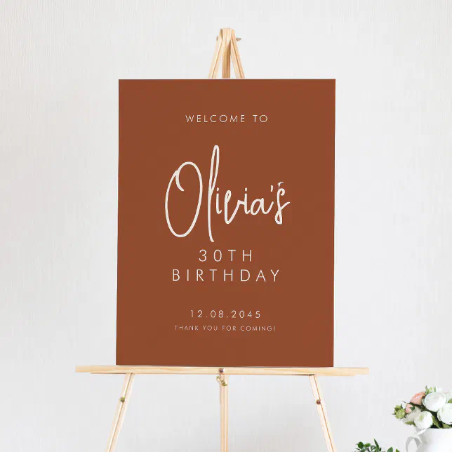 Terracotta Handwritten 30th Birthday Welcome Poster | Zazzle