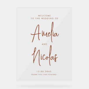 Terracotta Handwritten Calligraphy Wedding Welcome Acrylic Sign