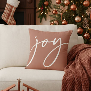 Terracotta Handwritten Script Joy Holiday Cushion