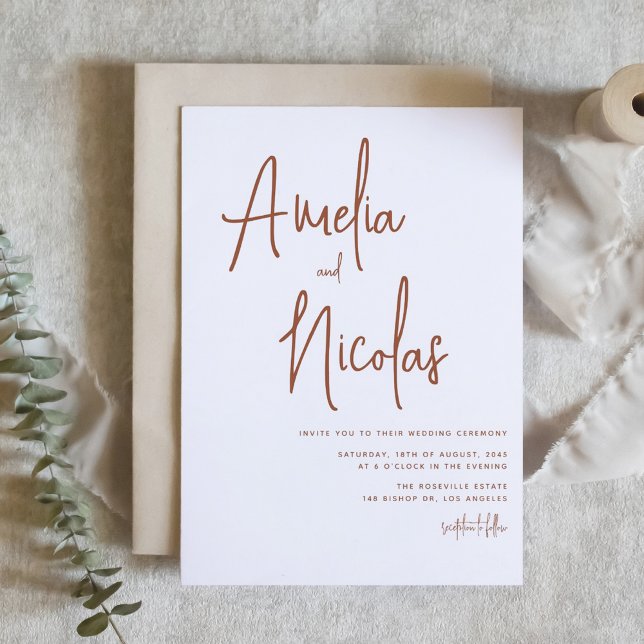 Terracotta Handwritten Script Minimalist Wedding Invitation (Terracotta Handwritten Script Minimalist Wedding Invitation)