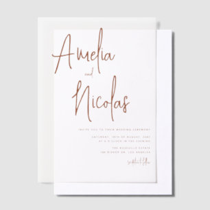 Terracotta Handwritten Script Minimalist Wedding Vellum Invitations