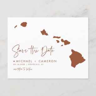 Terracotta Hawaii Map Modern Script Save the Date Announcement Postcard
