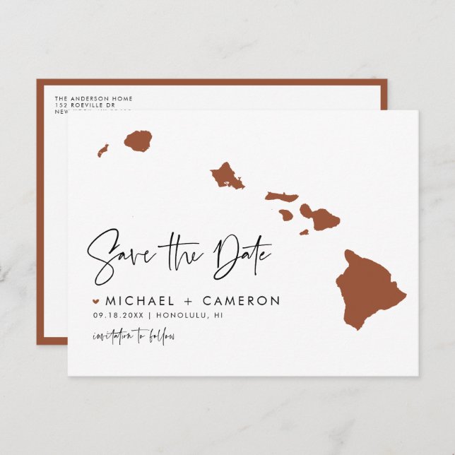 Terracotta Hawaii State Map QR Code Save the Date Announcement Postcard (Front/Back)