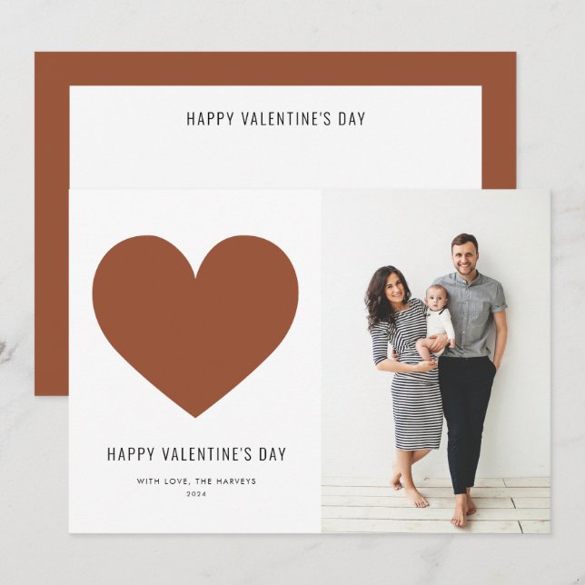 Terracotta Heart Minimalist Happy Valentine's Day Holiday Card (Front/Back)
