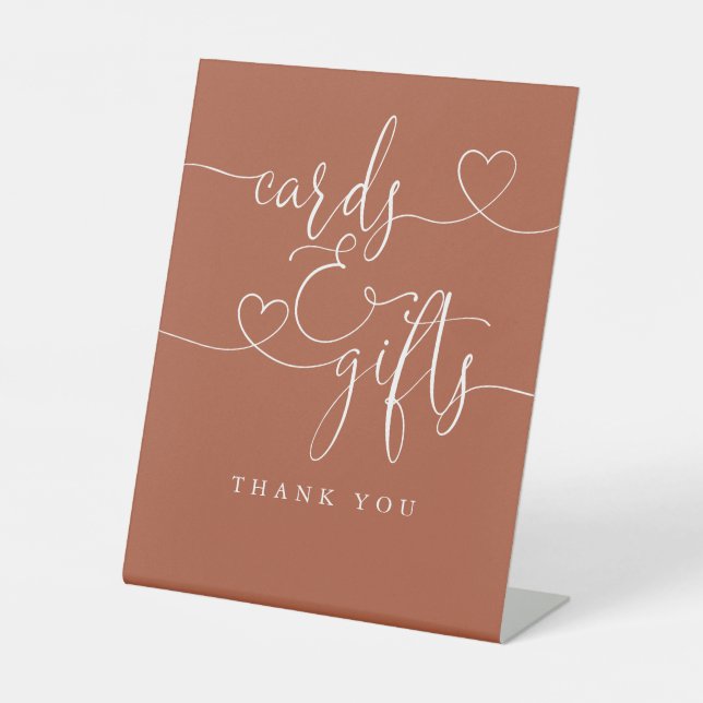 Terracotta Heart Script Cards And Gifts Pedestal Sign (Front)