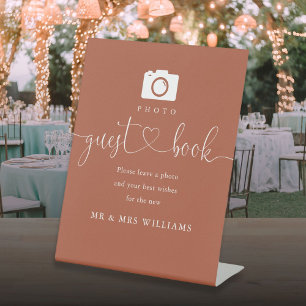 Terracotta Heart Script Photo Guest Book Pedestal Sign