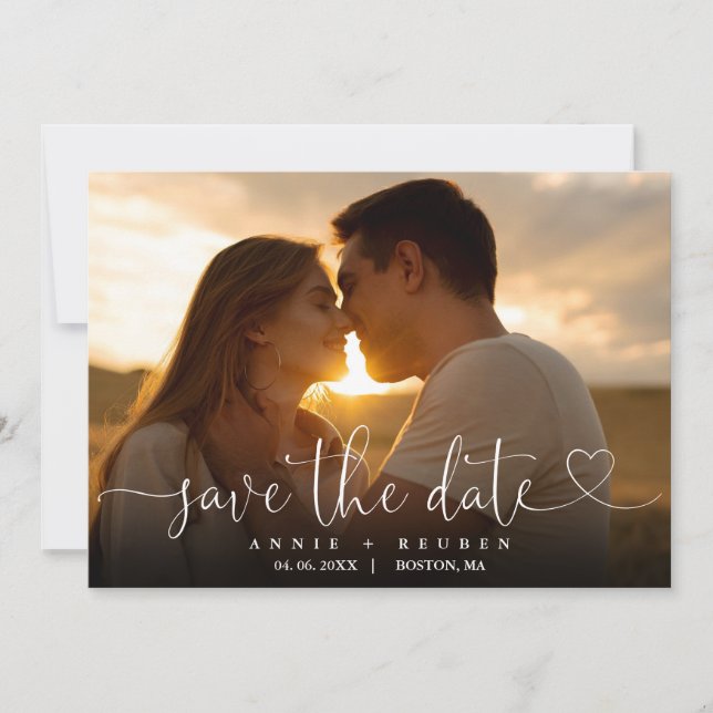 Terracotta Heart Script Photo Wedding QR Code Save The Date (Front)