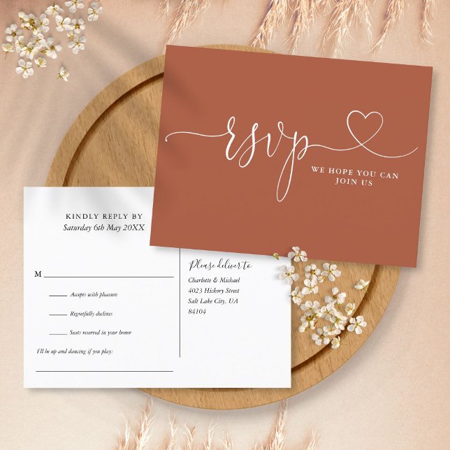 Terracotta Heart Script Song Request RSVP Card (Creator Uploaded)