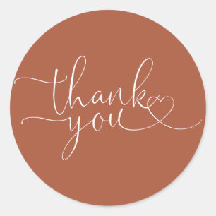 Terracotta Heart Script Thank You Classic Round Sticker
