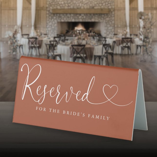 Terracotta Heart Script Wedding Reserved (Terracotta Heart Script Wedding Reserved Table Tent Sign)