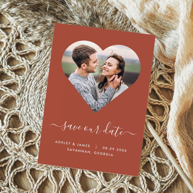 Terracotta Heart Shape Photo Wedding Save the Date (Creator Uploaded)