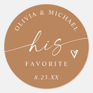 Terracotta His Favourite Modern Wedding Treat Bag Classic Round Sticker