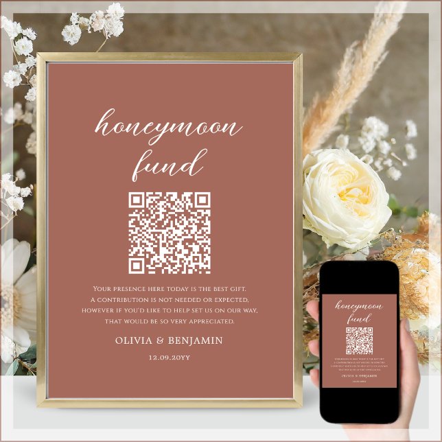 Terracotta Honeymoon Fund QR Code Wedding Sign (Creator Uploaded)