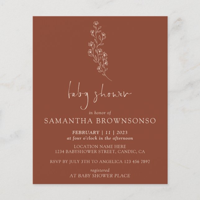Terracotta Indie Rustic Budget Baby Shower Flyer (Front)