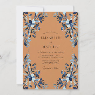 Terracotta Indigo Peony Wedding Invitation