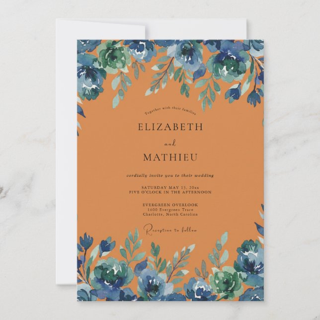 Terracotta Indigo Wildflower Wedding Invitation (Front)
