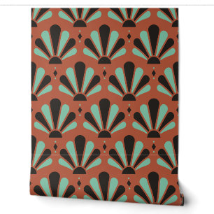 Terracotta, Ink and Jade Art Deco Teardrop Fan Wallpaper