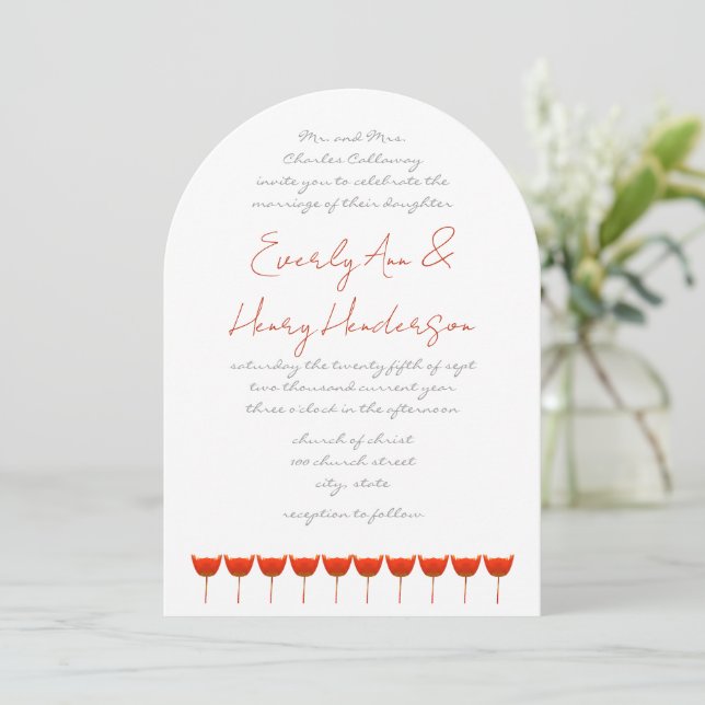 Terracotta Italian Sunset Poppy Wedding  Invitation (Standing Front)