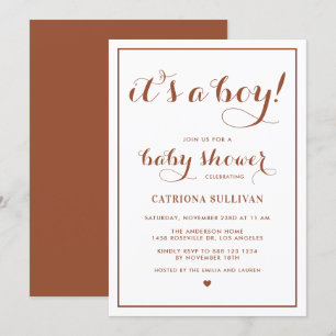 Terracotta It's a Boy Calligraphy Baby Shower Invitation