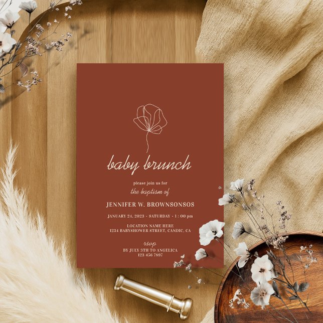 Terracotta Ivory Botanical Simple Boho Baby Shower Invitation (Creator Uploaded)