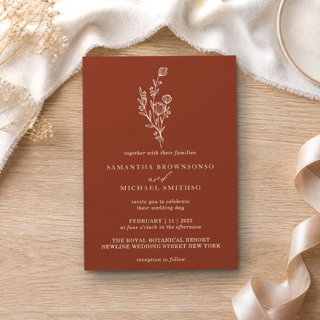 Terracotta Ivory Bouquet Boho Minimal Botanical Invitation (Creator Uploaded)