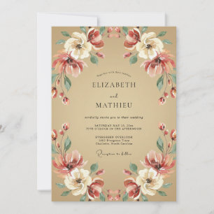 Terracotta Ivory Cream Leafy Wedding Invitation
