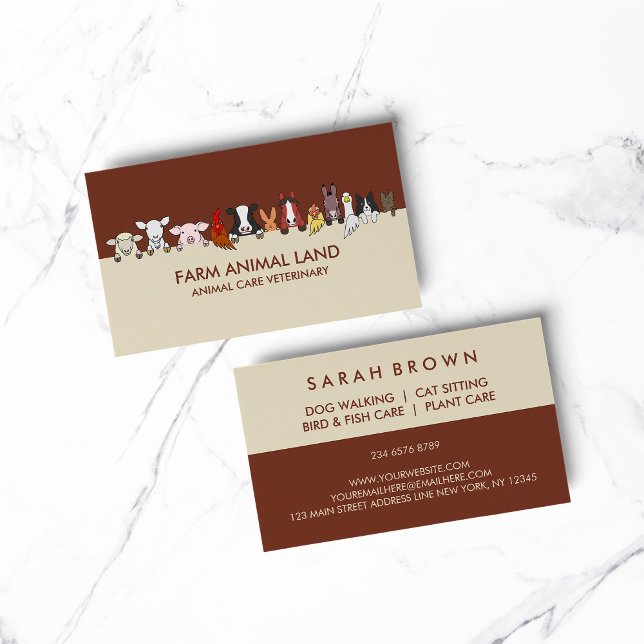 Terracotta Ivory Farm Animals Veterinary Pet Business Card (pet animal dog cat veterinary farm)