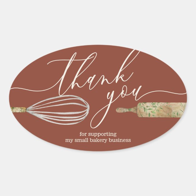 Terracotta Ivory Thank You Bakery Small Business Oval Sticker (Front)