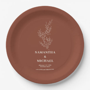 Terracotta Ivy Flower Modern Classy Wedding Paper Plate
