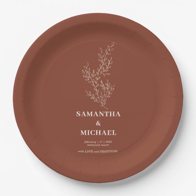 Terracotta Ivy Flower Modern Classy Wedding Paper Plate (Front)