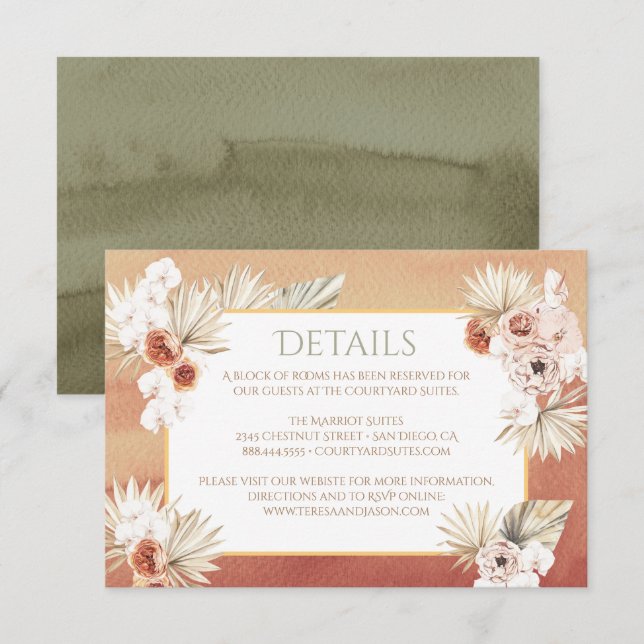 Terracotta & Khaki Palm Leaves Tropical Details RSVP Card (Front/Back)