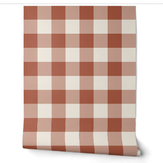 Terracotta Large Gingham Check Plaid Wallpaper