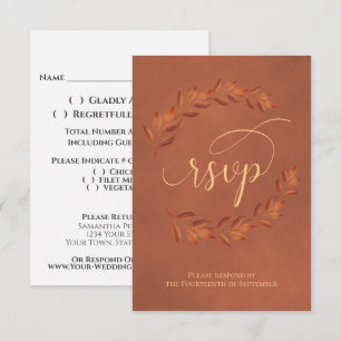 Terracotta Laurel Leaves Rustic Wedding RSVP Card