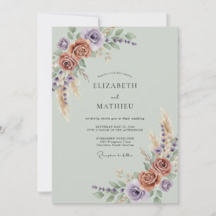 Terracotta Lavender Floral Rustic Wedding Invitation
