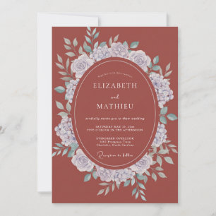 Terracotta Lavender Wreath Wedding Invitation