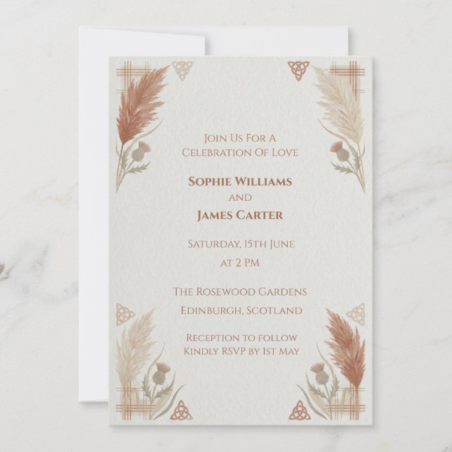 Terracotta Leaf Wedding Invitation (Front)