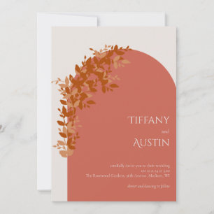 Terracotta Leaves Clean Modern Wedding Invitation