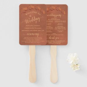 Terracotta Leaves Elegant Wedding Program Hand Fan