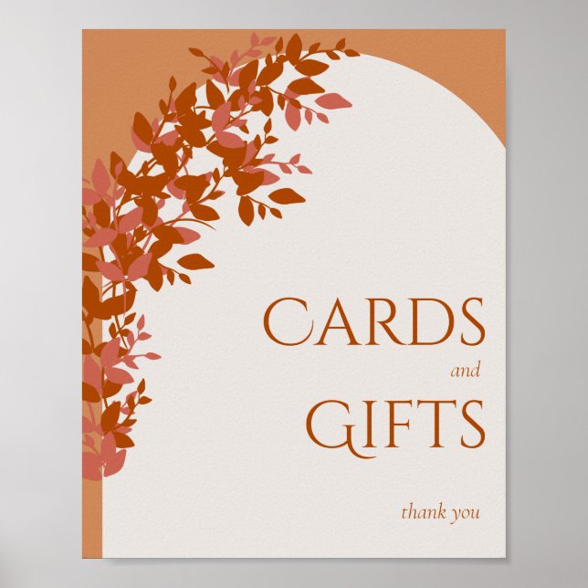 Terracotta Leaves Modern Cards and Gifts Sign (Front)