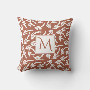 Terracotta leaves, modern monogram floral cushion