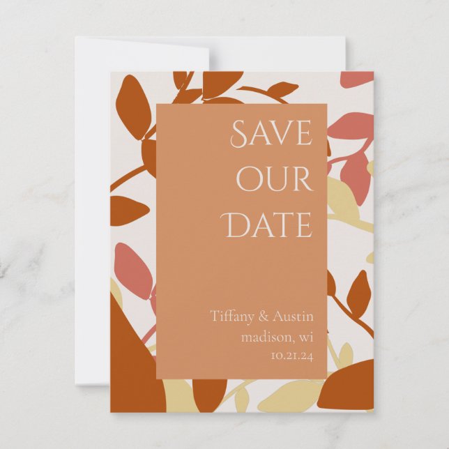 Terracotta Leaves Modern Save the Date (Front)