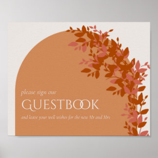 Terracotta Leaves Modern Wedding Guestbook Sign