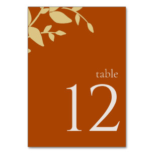 Terracotta Leaves Modern Wedding Table Number